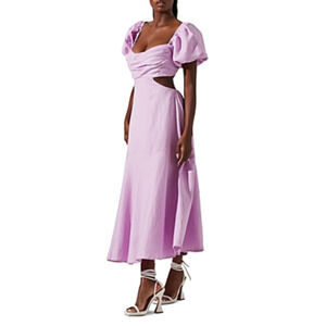 ASTR the Label Winley Puff Sleeve Cutout Midi Dress Lilac Size M 0299